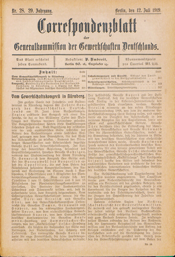 Correspondenzblatt der Generalkommission der Gewerkschaften Deutschlands, 12. Juli 1919