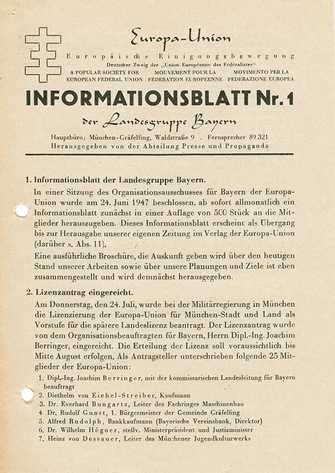 Informationsblatt der Europa-Union Bayern, August 1947