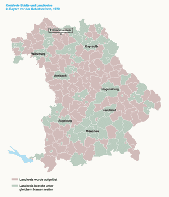Kreisfreie Städte und Landkreise in Bayern vor der Gebietsreform, 1970