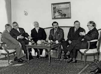 Der Bayerische Ministerpräsident Alfons Goppel zu Besuch beim Präsidenten der Kommission der Europäischen Wirtschaftsgemeinschaft, Walter Hallstein, 1963