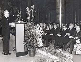 Kuratoriumsvorsitzender Senator Gustav Haydn bei der Eröffnung der Europäischen Wochen, 1973