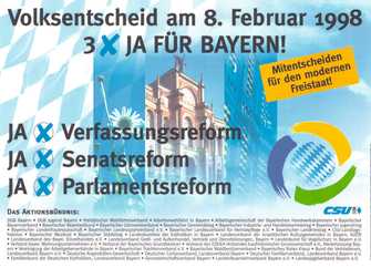 Plakat der CSU für Volksentscheide, 1998