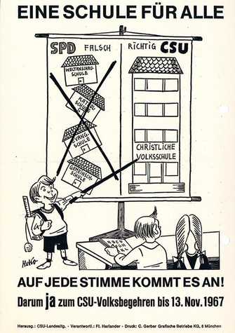 Flugblatt zum Volksbegehren „Eine Schule für alle“, 1967